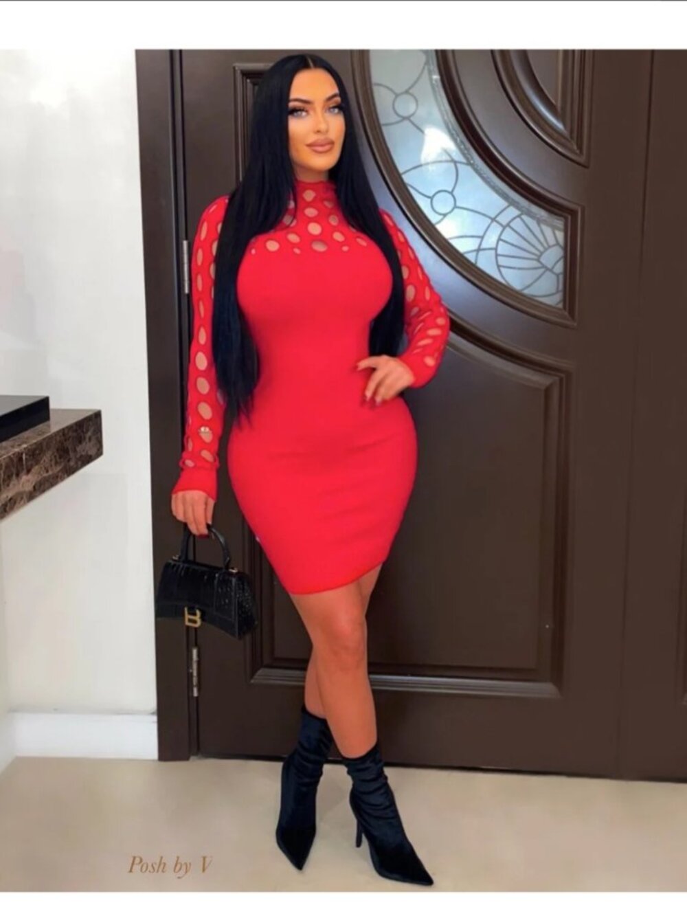 Posh By V Asha Knit Mini Bodycon dress Red Size S NWT